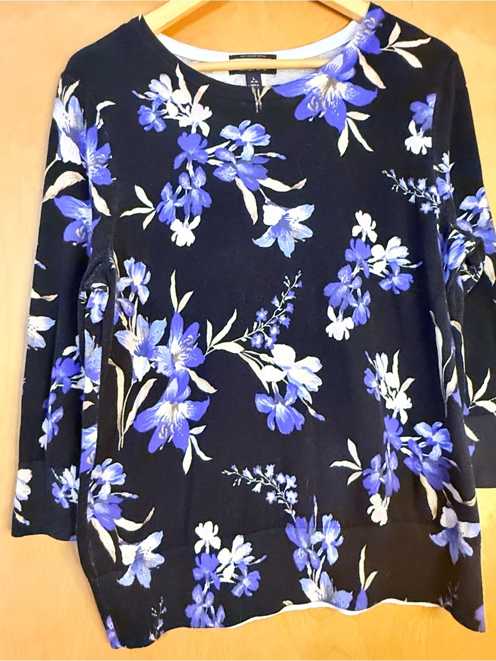 Lands' End Navy Long-Sleeve Top with Blue & White Floral Print